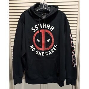 Marvel Deadpool Graphic Hoodie Size XL Embroidered "Shhh No one Cares" Blk/Red
